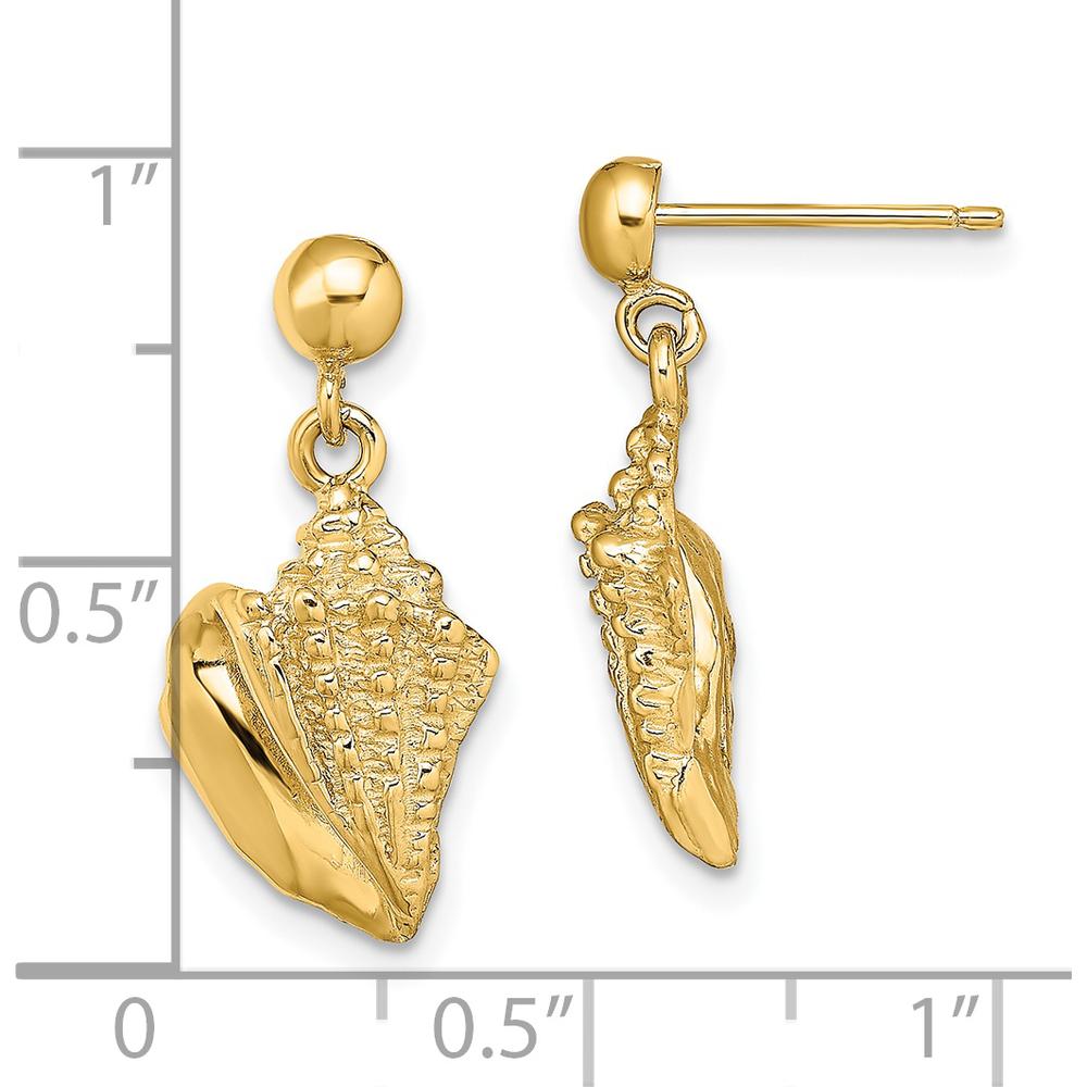14K Yellow Gold Conch Shell Dangle Earrings - Polished Finish, 22.35mm Length by 0