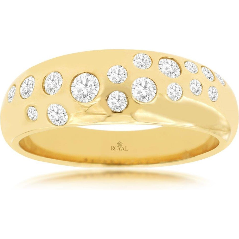 14K Yellow Gold Contemporary Band with Flush-Set Round Brilliant Diamonds - 0.40 Carat Total Diamond Weight - Royal Jewelry