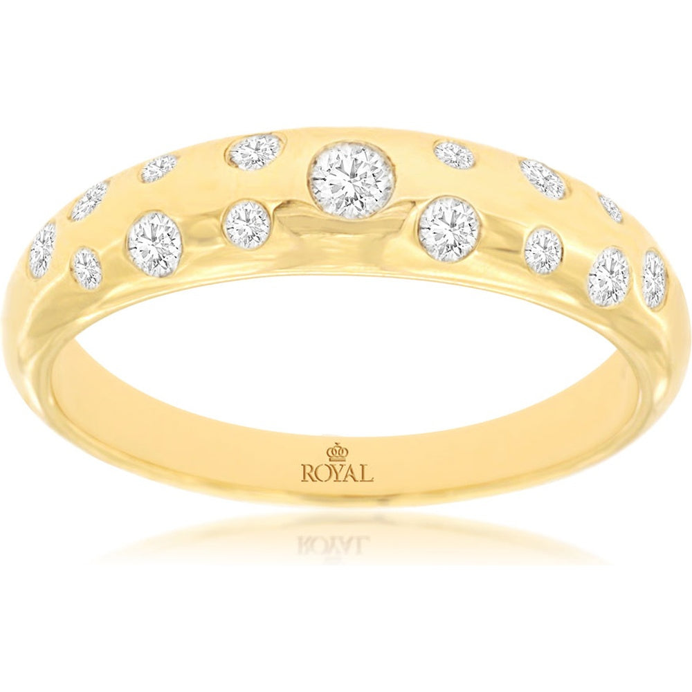 14K Yellow Gold Contemporary Band with Flush Set Round Diamonds - 0.32 Carat Total Diamond Weight - Royal Jewelry
