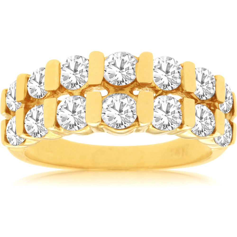 14K Yellow Gold Contemporary Bar-Set Diamond Band with Round Brilliant Cut Diamonds - 1.50 Carat Total Diamond Weight - Royal Jewelry