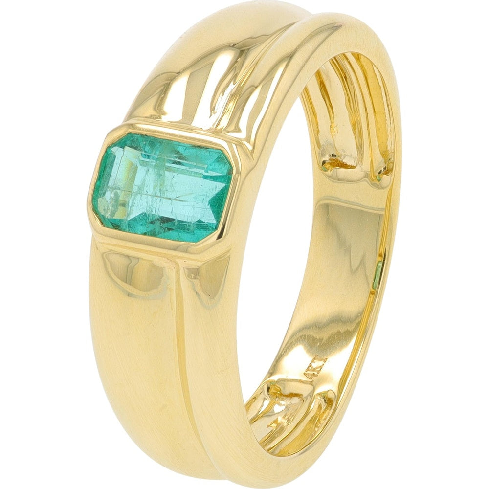 14K Yellow Gold Contemporary Bezel Band with Emerald Cut Emerald - 0.60 to 0.55 Carat Total Gem Weight