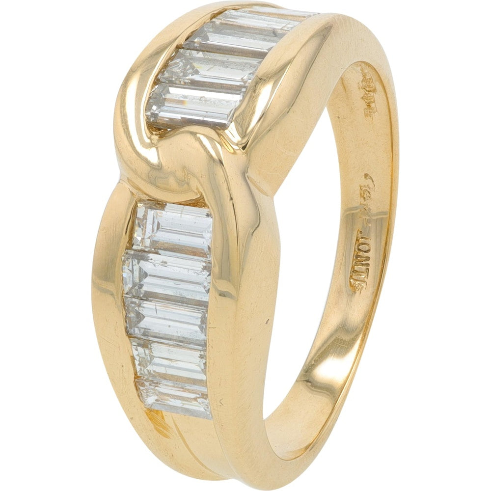 14K Yellow Gold Contemporary Bypass Ring with Channel-Set Baguette Diamonds - 1.00 Carat Total Diamond Weight