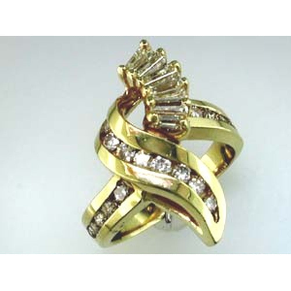 14K Yellow Gold Contemporary Bypass Ring with Channel-Set Round and Baguette Diamonds - 1.31 Carat Total Diamond Weight - Royal Jewelry