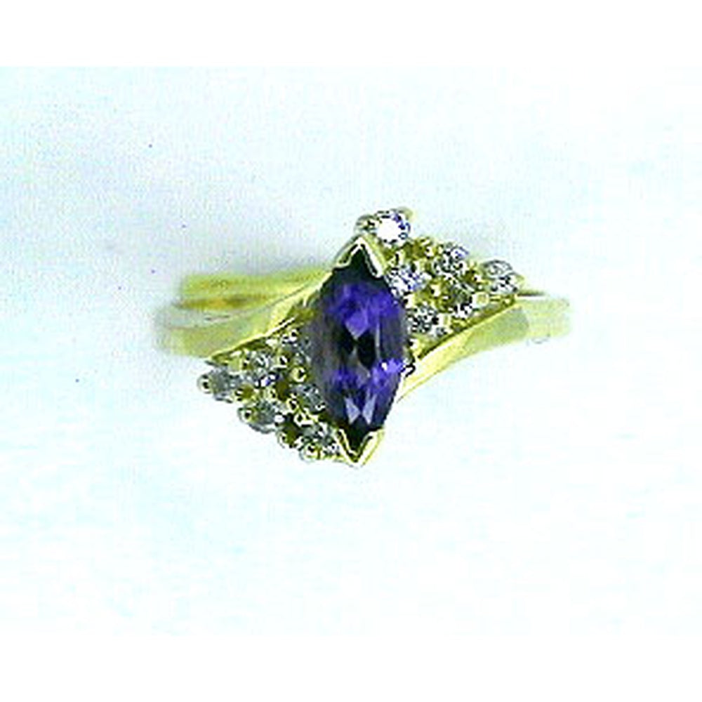 14K Yellow Gold Contemporary Bypass Ring with Marquise-Cut Amethyst and 0.24 Carat Round Diamond Accents - Royal Jewelry