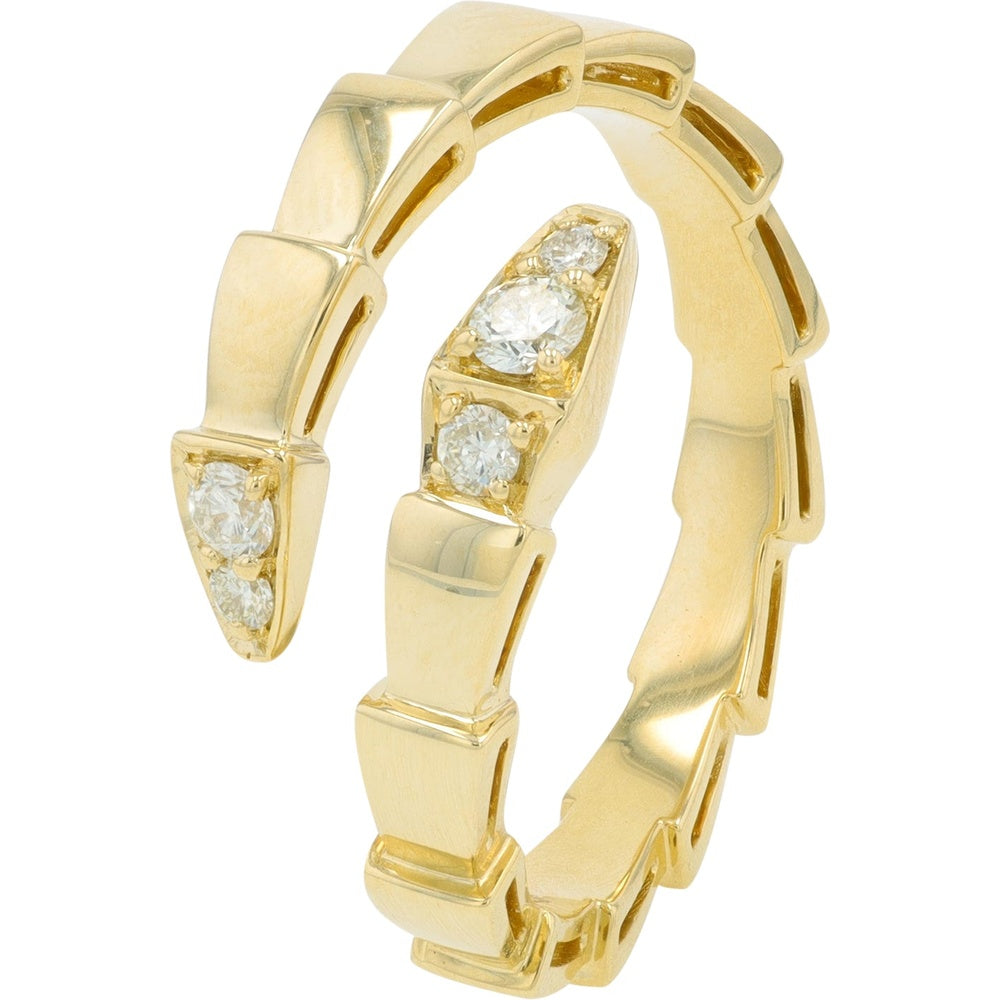 14K Yellow Gold Contemporary Bypass Ring with Prong-Set Round Diamonds - 0.18 Carat Total Diamond Weight