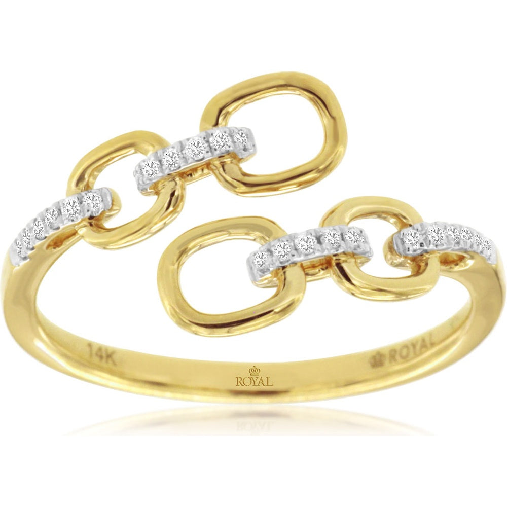 14K Yellow Gold Contemporary Chain Link Ring with 3-Segment Prong Set Round Diamonds - 0.06 Carat Total Diamond Weight - Royal Jewelry