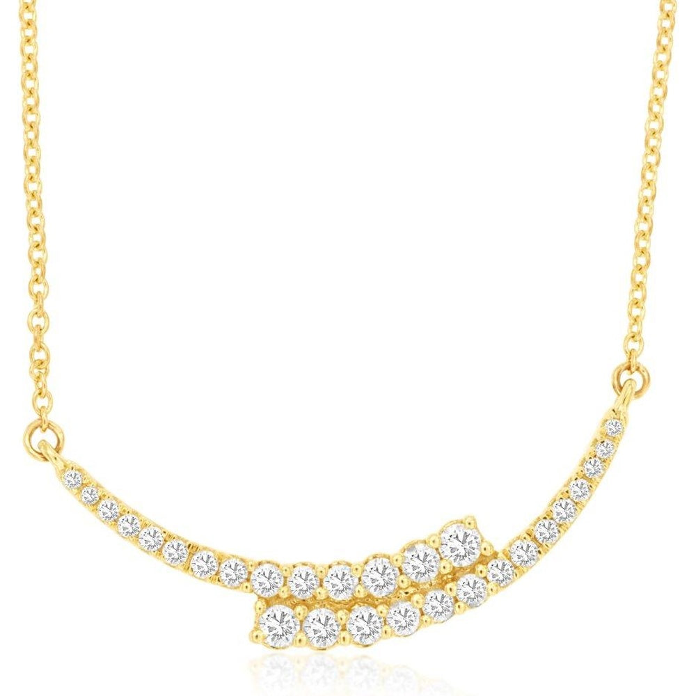 14K Yellow Gold Contemporary Curved Bar Necklace with Prong-Set Round Diamonds - 0.30 Carat Total Diamond Weight - Royal Jewelry