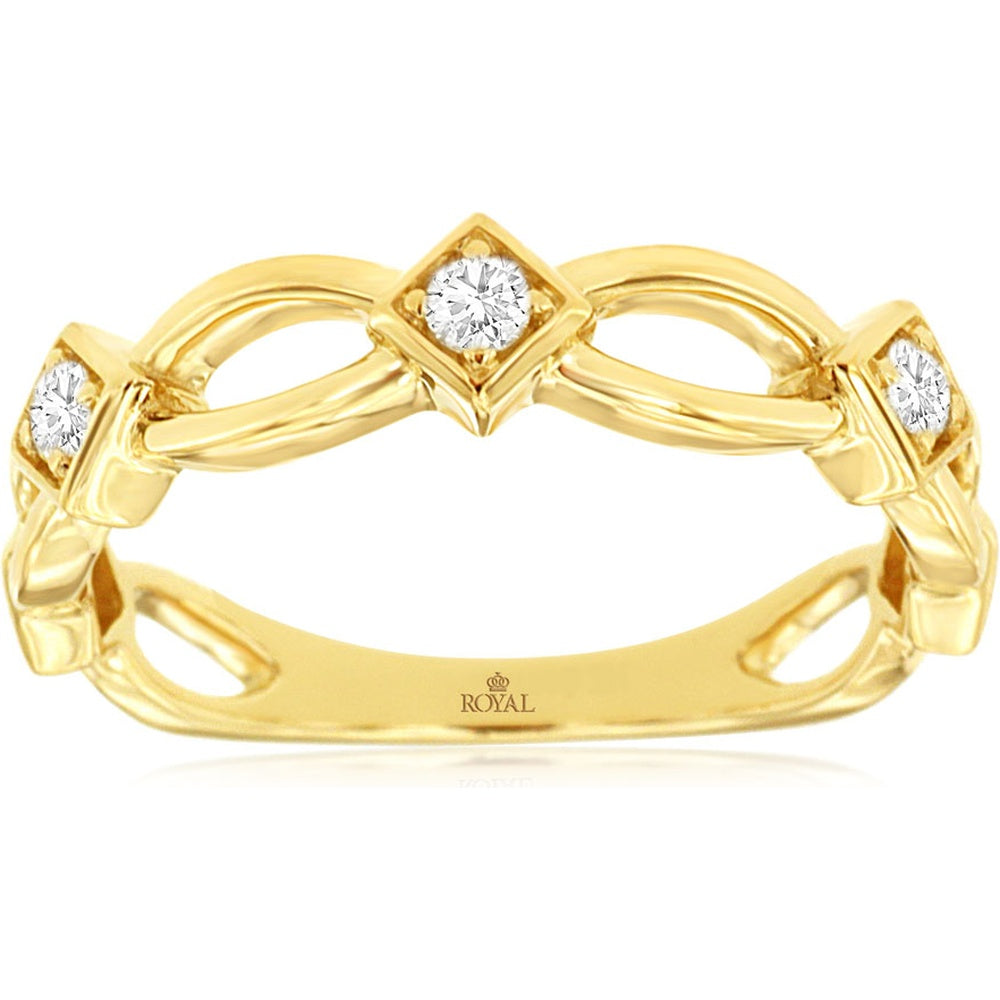 14K Yellow Gold Contemporary Diamond Ring with Geometric Settings - 0.12 Carat Total Diamond Weight - Royal Jewelry