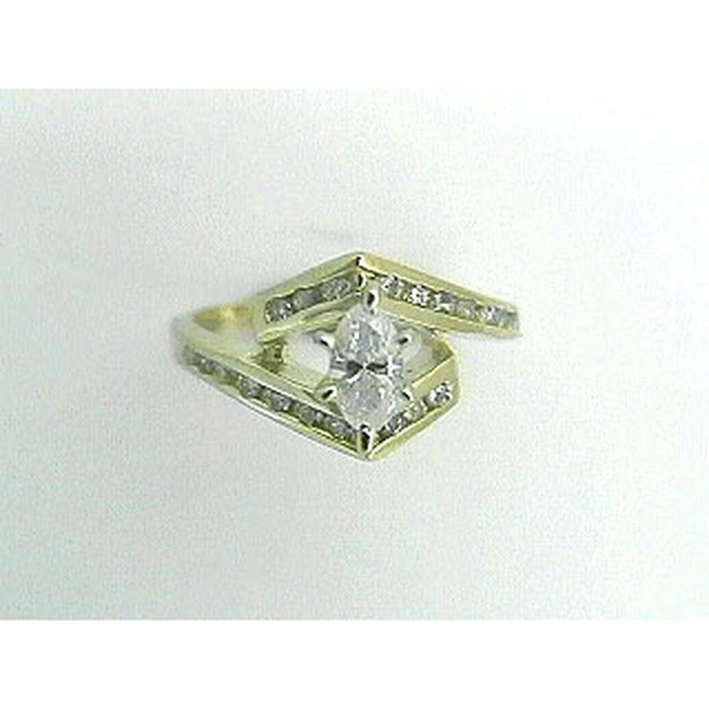 14K Yellow Gold Contemporary Engagement Ring with 0.34 Carat Marquise-Cut Diamond and 0.23 Carat Round Channel-Set Diamonds - Royal Jewelry