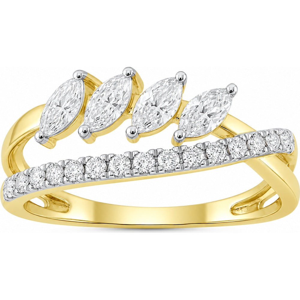 14K Yellow Gold Contemporary Fashion Ring with Marquise and Pavé Set Round Diamonds - 0.57 Carat Total Diamond Weight by Auriventus