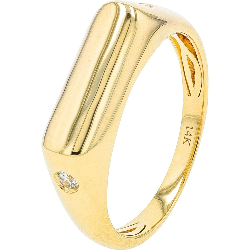 14K Yellow Gold Contemporary Flush-Set Band with a Round Brilliant Diamond - 0.08 Carat Total Diamond Weight