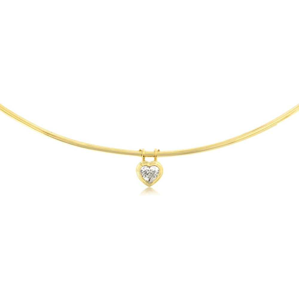 14K Yellow Gold Contemporary Heart Pendant Necklace with Bezel-Set Heart-Cut Diamond - 0.30 Carat Total Diamond Weight - Royal Jewelry