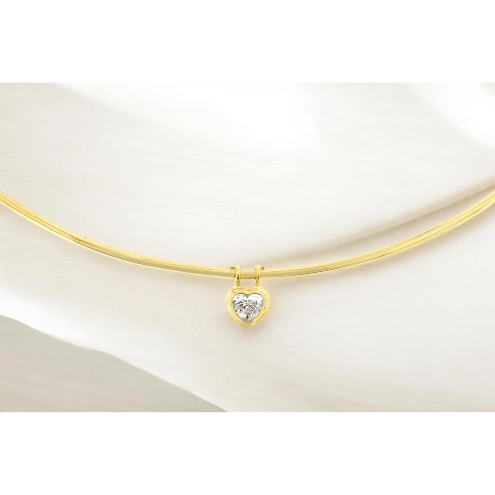 14K Yellow Gold Contemporary Heart Pendant Necklace with Bezel-Set Heart-Cut Diamond - 0.30 Carat Total Diamond Weight - Royal Jewelry
