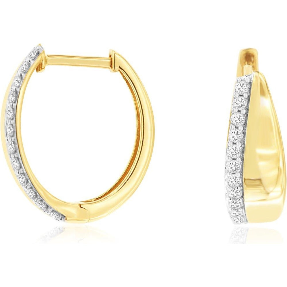 14K Yellow Gold Contemporary Huggie Earrings with Pavé-Set Round Diamonds - 0.25 Carat Total Diamond Weight - Royal Jewelry