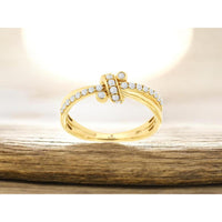 14K Yellow Gold Contemporary Ladies' Ring with Round Diamonds - 0.25 Carat Total Diamond Weight - Royal Jewelry