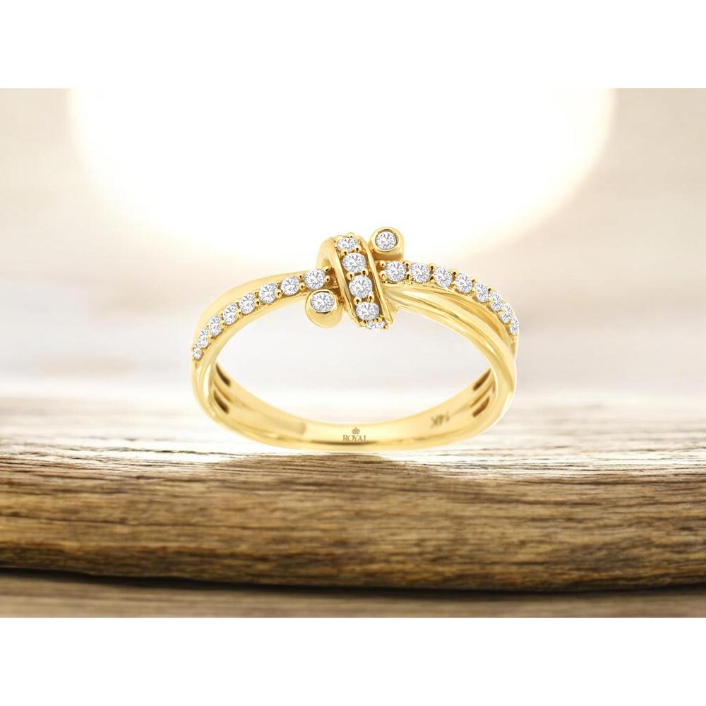 14K Yellow Gold Contemporary Ladies' Ring with Round Diamonds - 0.25 Carat Total Diamond Weight - Royal Jewelry