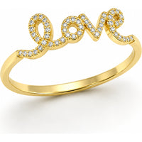 14K Yellow Gold Contemporary "Love" Script Fashion Ring with Prong-Set Round Diamonds - 0.12 Carat Total Diamond Weight by Auriventus