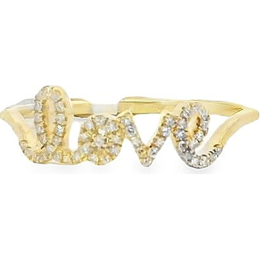 14K Yellow Gold Contemporary "Love" Script Fashion Ring with Prong-Set Round Diamonds - 0.12 Carat Total Diamond Weight by Auriventus