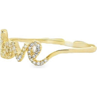 14K Yellow Gold Contemporary "Love" Script Fashion Ring with Prong-Set Round Diamonds - 0.12 Carat Total Diamond Weight by Auriventus