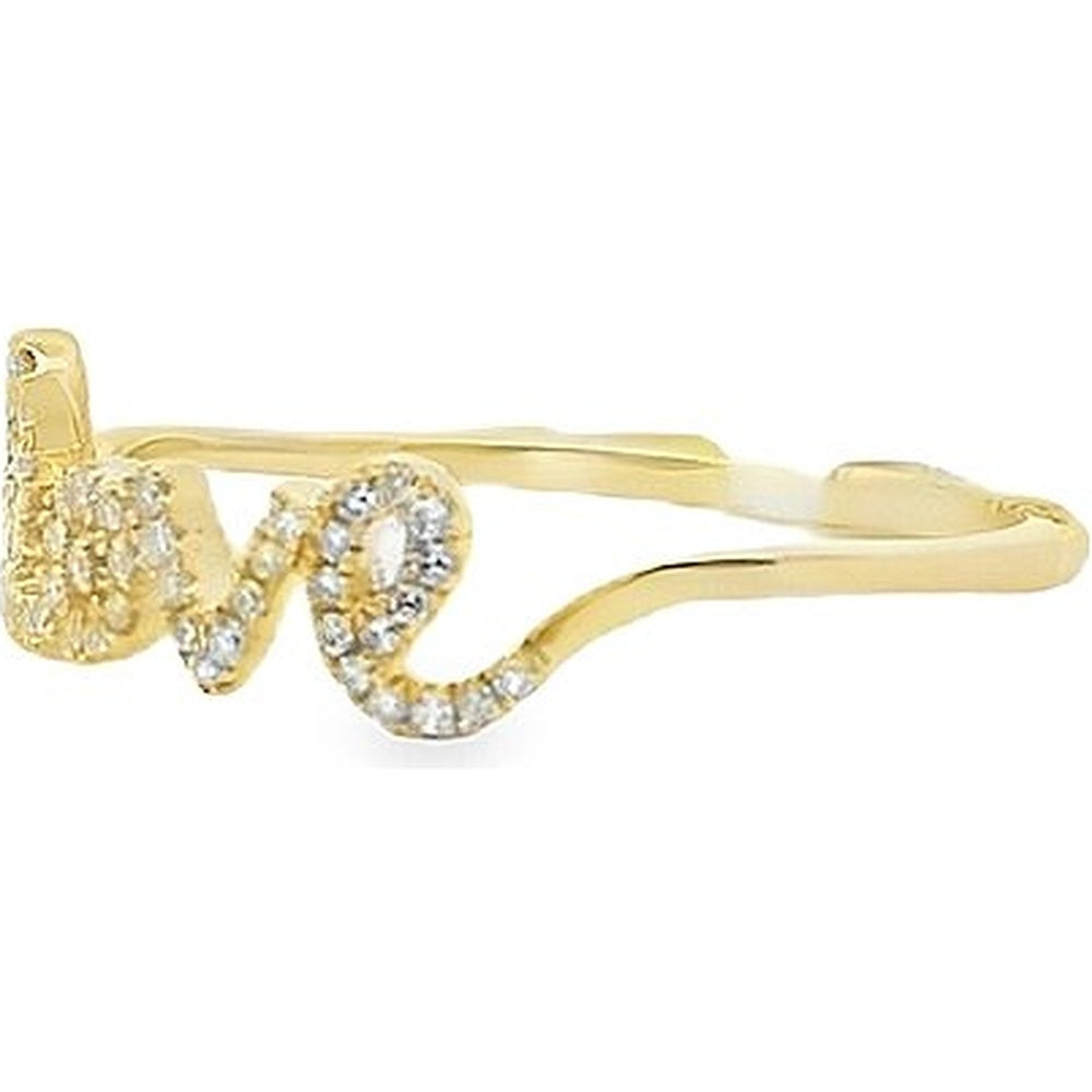 14K Yellow Gold Contemporary "Love" Script Fashion Ring with Prong-Set Round Diamonds - 0.12 Carat Total Diamond Weight by Auriventus