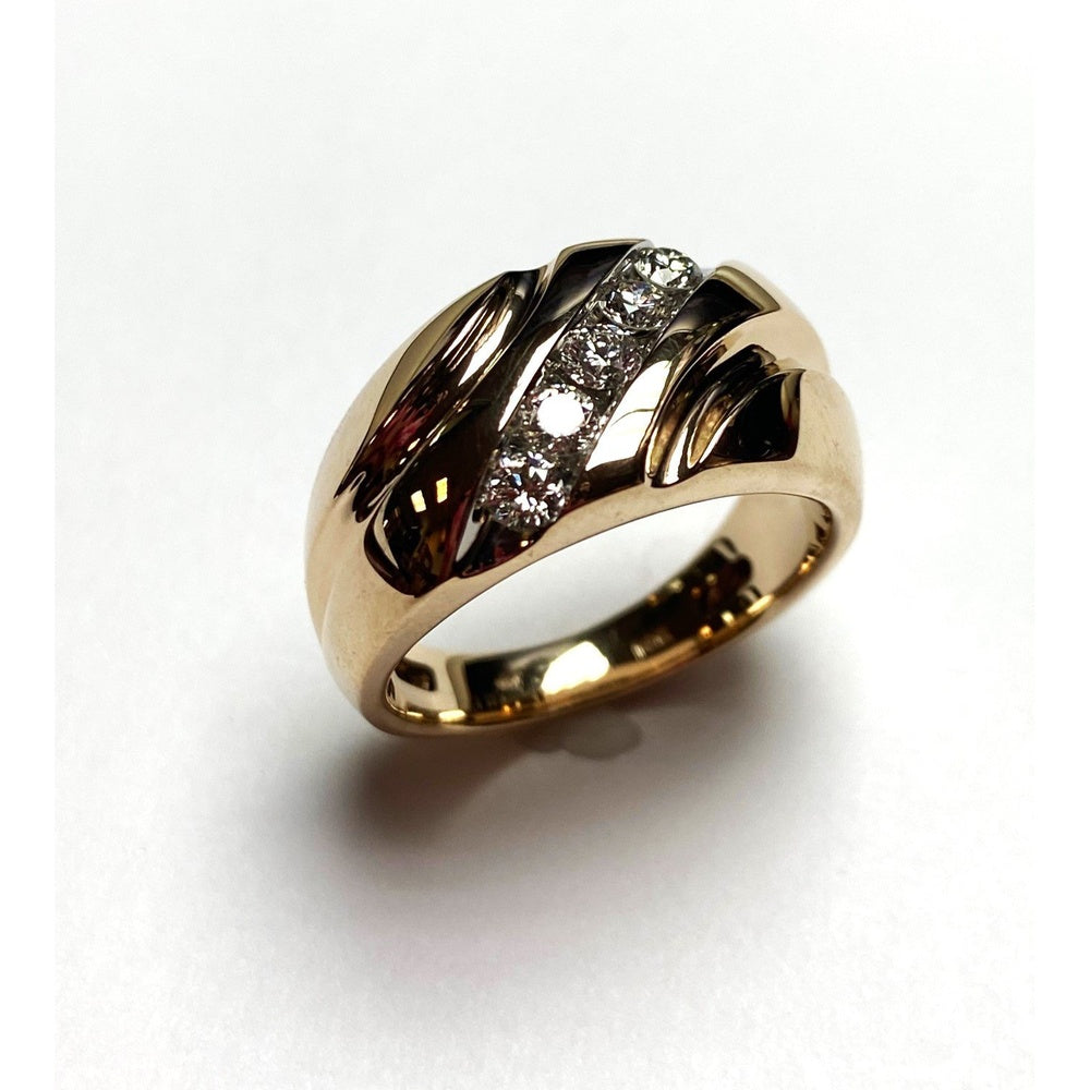 14K Yellow Gold Contemporary Men's Ring with Channel-Set Round Diamonds - 0.56 Carat Total Diamond Weight by Auriventus