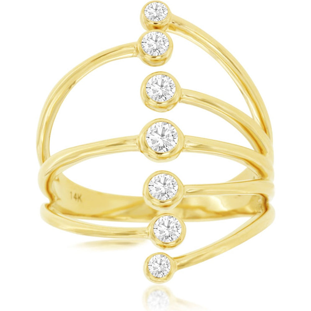 14K Yellow Gold Contemporary Multi-Band Ring with Bezel Set Round Diamonds - 0.35 Carat Total Diamond Weight - Royal Jewelry