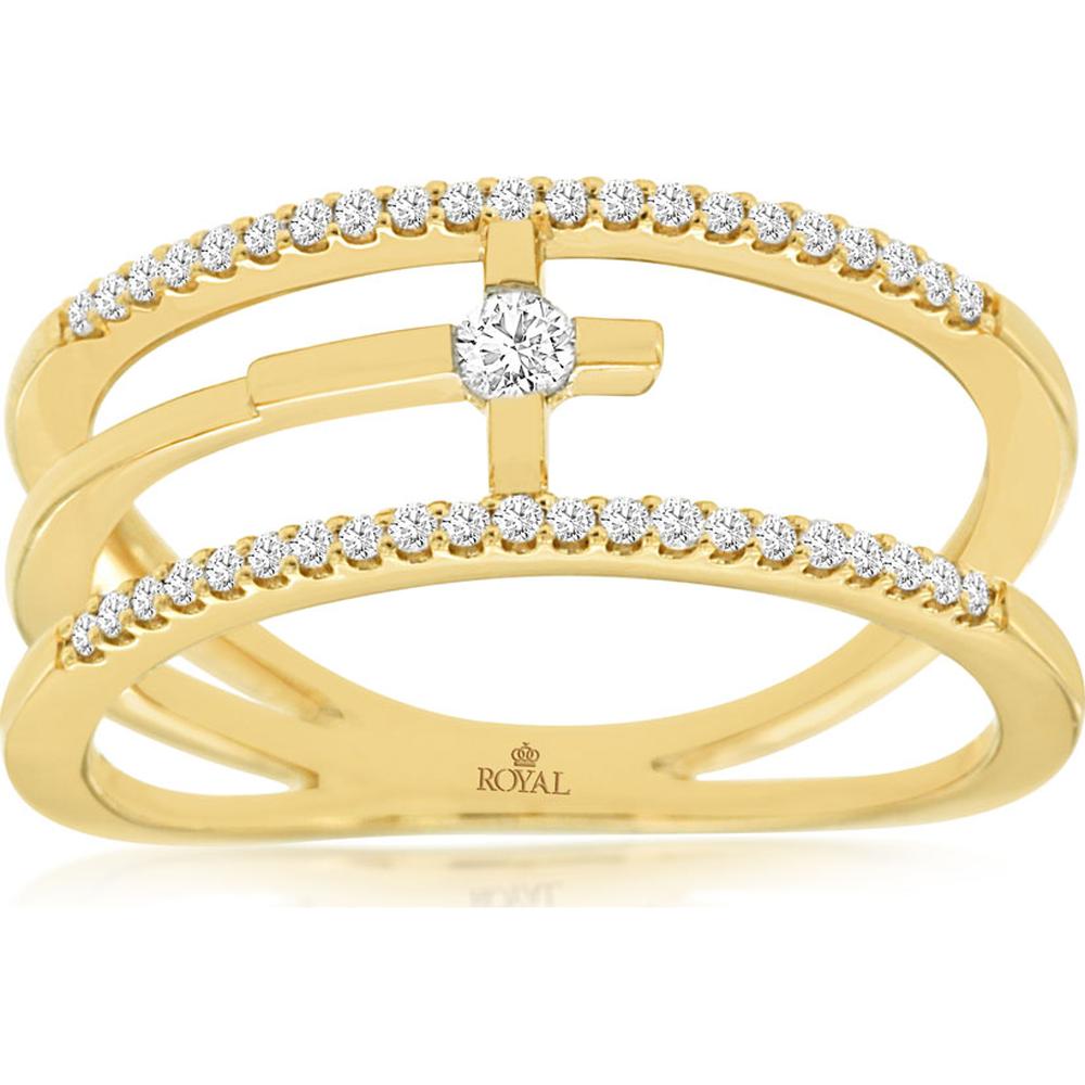 14K Yellow Gold Contemporary Multi-Band Ring with Tension Set Round Diamond and Diamond Accented Outer Bands - 0.20 Carat Total Diamond Weight - Royal Jewelry
