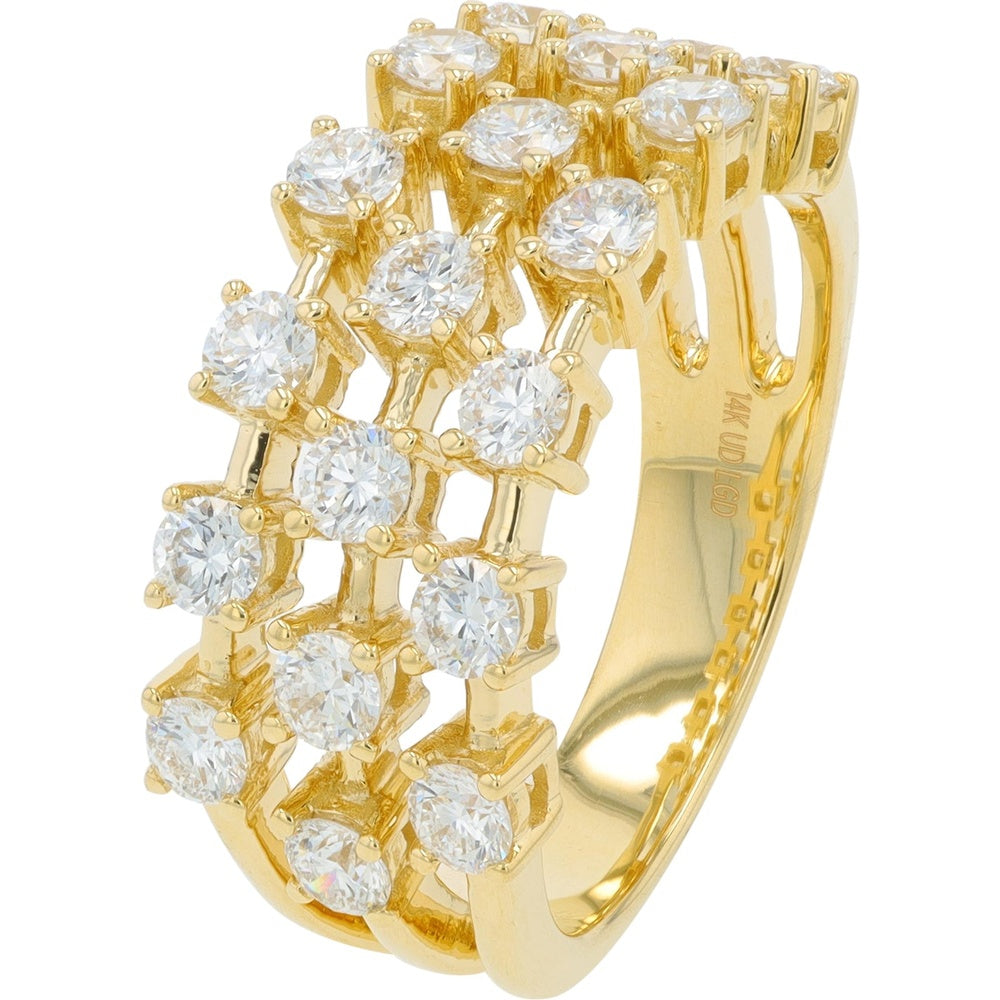 14K Yellow Gold Contemporary Multi-Row Openwork Ring with Round Lab Grown Diamonds - 1.25 Carat Total Diamond Weight