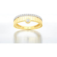 14K Yellow Gold Contemporary Open Band Engagement Ring with Bezel Set Round Diamond and Diamond Accent Bar - 0.25 Carat Total Diamond Weight - Royal Jewelry