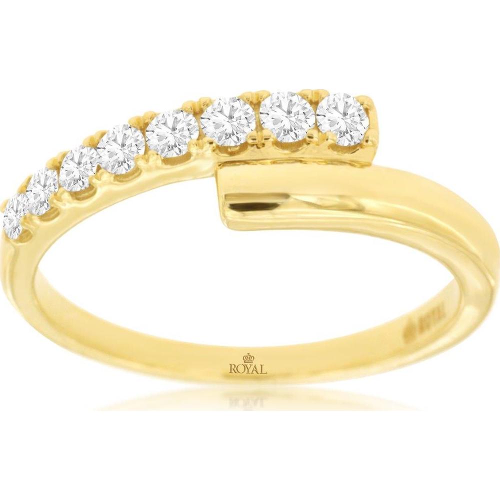 14K Yellow Gold Contemporary Open Band Ring with Prong-Set Round Diamonds - 0.33 Carat Total Diamond Weight - Royal Jewelry