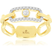 14K Yellow Gold Contemporary Open Bypass Band with Bezel Set Round Diamond Center and Diamond Accents - 0.26 Carat Total Diamond Weight - Royal Jewelry