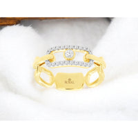 14K Yellow Gold Contemporary Open Bypass Band with Bezel Set Round Diamond Center and Diamond Accents - 0.26 Carat Total Diamond Weight - Royal Jewelry
