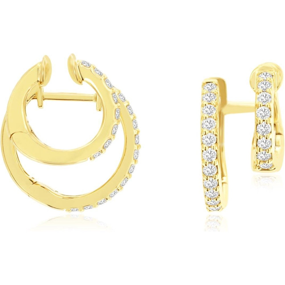 14K Yellow Gold Contemporary Open Hoop Earrings with Prong-Set Round Diamonds - 0.48 Carat Total Diamond Weight - Royal Jewelry