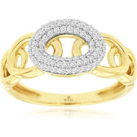 14K Yellow Gold Contemporary Open Oval Ring with Pavé Set Round Diamonds - 0.28 Carat Total Diamond Weight - Royal Jewelry