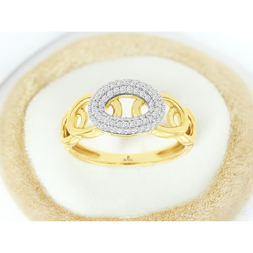 14K Yellow Gold Contemporary Open Oval Ring with Pavé Set Round Diamonds - 0.28 Carat Total Diamond Weight - Royal Jewelry