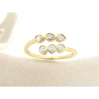 14K Yellow Gold Contemporary Open-Shank Ring with Bezel-Set Pear and Round Diamonds - 0.32 Carat Total Diamond Weight - Royal Jewelry