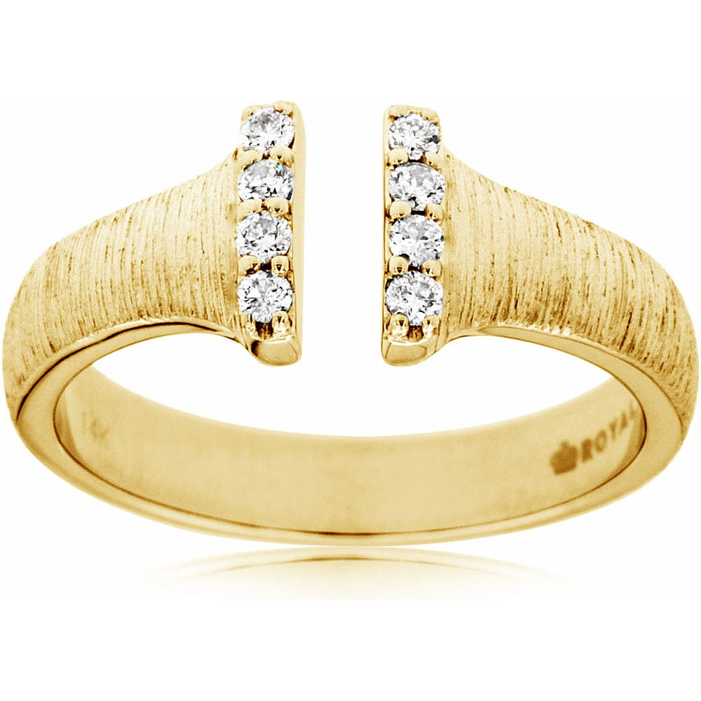 14K Yellow Gold Contemporary Open-Shank Ring with Brushed Finish and Prong-Set Round Diamonds - 0.14ct Total Diamond Weight - Royal Jewelry