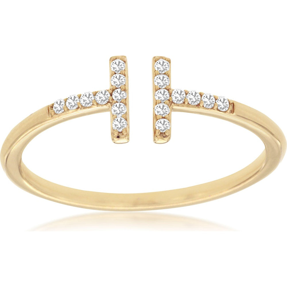 14K Yellow Gold Contemporary Open-Shank Ring with Pavé-Set Round Diamonds - 0.10 Carat Total Diamond Weight - Royal Jewelry