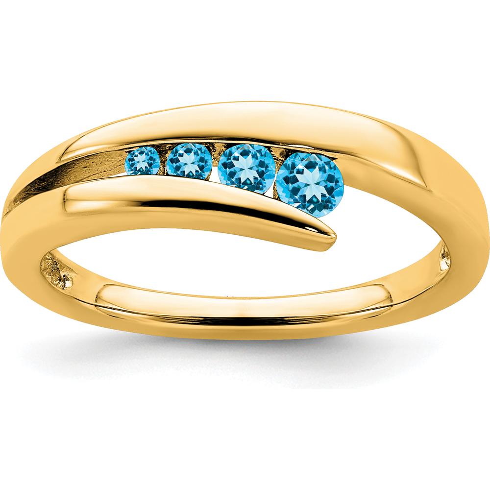 14K Yellow Gold Contemporary Ring with 4 Graduated Round Swiss Blue Topaz Stones - 0.353 Carat Total Weight by 0