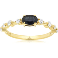 14K Yellow Gold Contemporary Ring with Oval Sapphire and Alternating Round Diamonds - 0.55 Carat Sapphire and 0.25 Carat Total Diamond Weight - Royal Jewelry