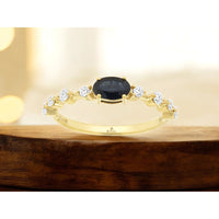 14K Yellow Gold Contemporary Ring with Oval Sapphire and Alternating Round Diamonds - 0.55 Carat Sapphire and 0.25 Carat Total Diamond Weight - Royal Jewelry