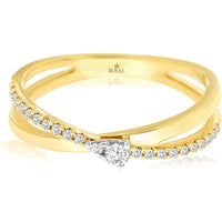 14K Yellow Gold Contemporary Ring with Trillion Cut and Round Accent Diamonds - 0.19 Carat Total Diamond Weight - Royal Jewelry