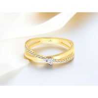 14K Yellow Gold Contemporary Ring with Trillion Cut and Round Accent Diamonds - 0.19 Carat Total Diamond Weight - Royal Jewelry
