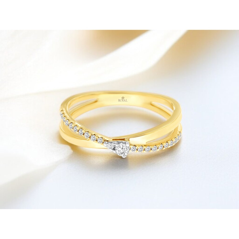 14K Yellow Gold Contemporary Ring with Trillion Cut and Round Accent Diamonds - 0.19 Carat Total Diamond Weight - Royal Jewelry