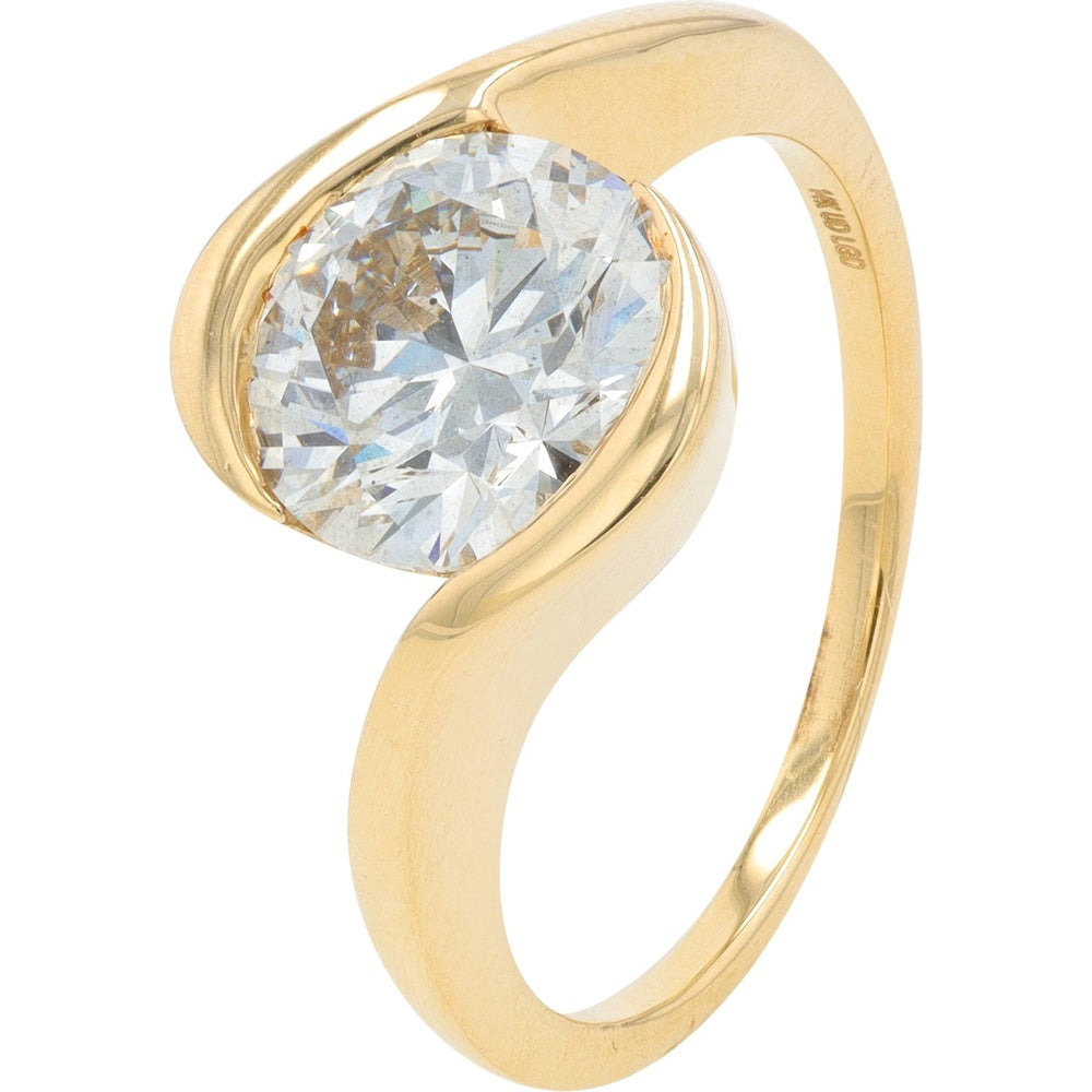 14K Yellow Gold Contemporary Semi-Bezel Engagement Ring with Lab Grown Diamond - 2.25 Carat Total Diamond Weight