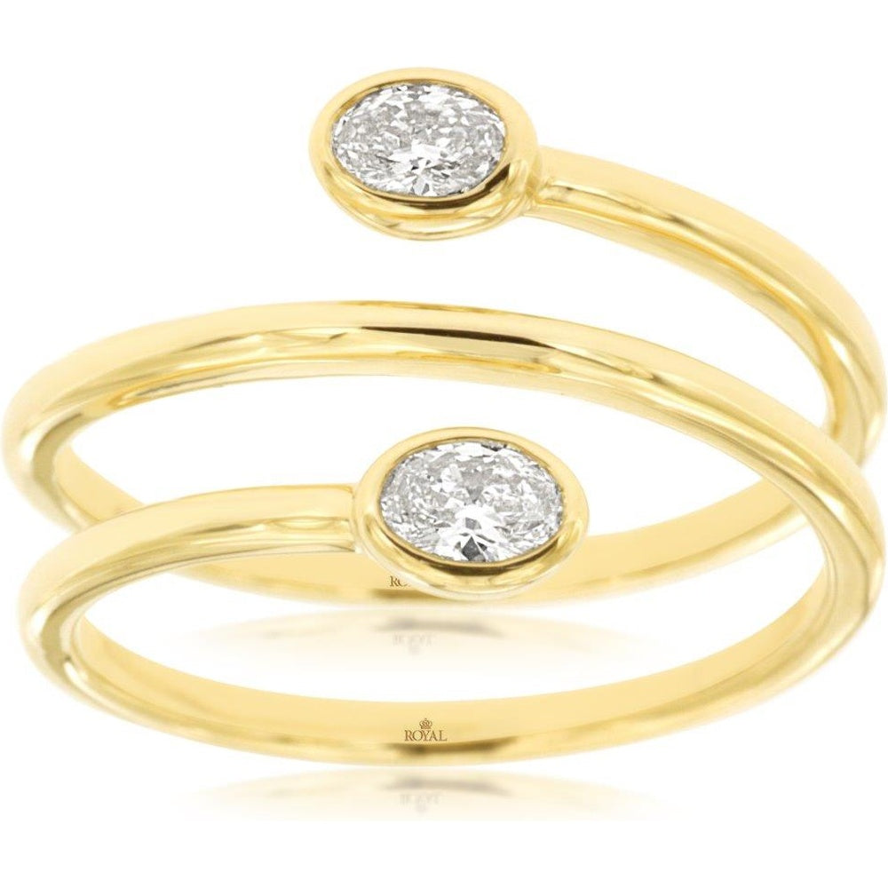 14K Yellow Gold Contemporary Spiral Wrap Ring with Bezel-Set Oval Diamonds - 0.28 Carat Total Diamond Weight - Royal Jewelry