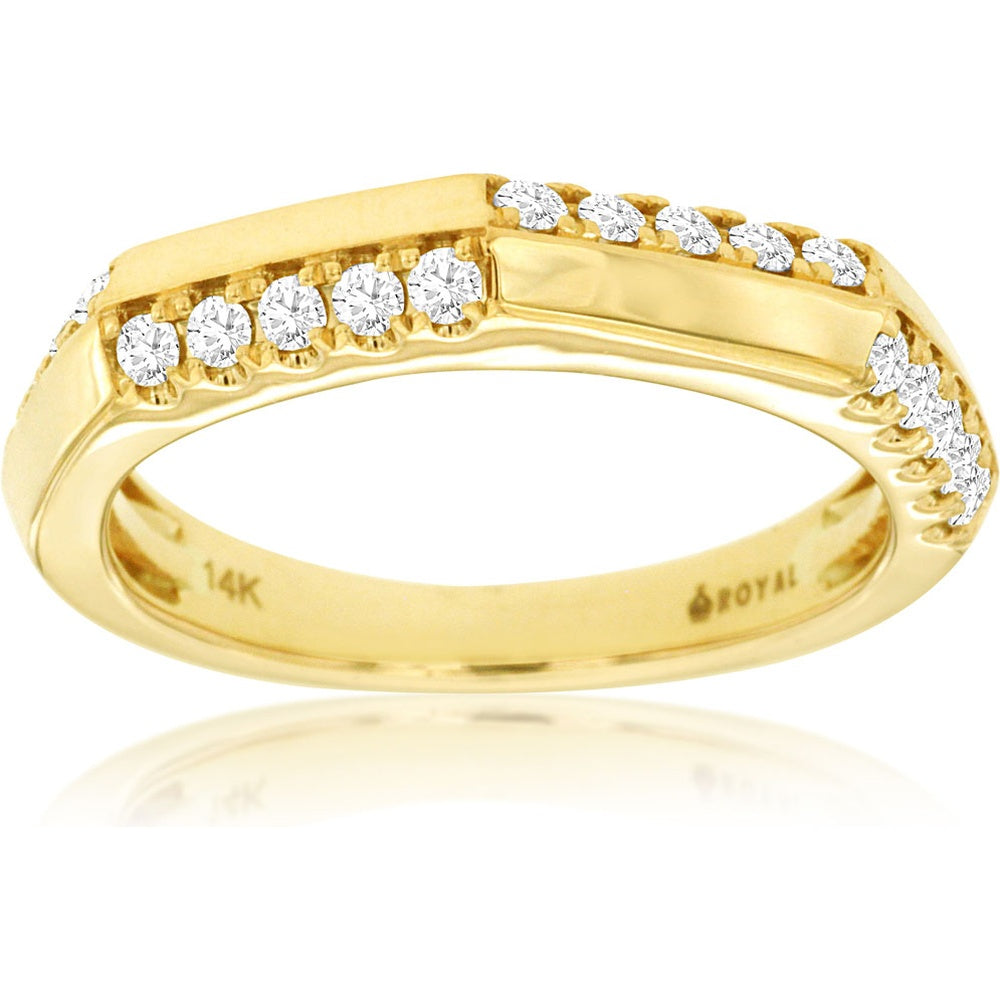 14K Yellow Gold Contemporary Stepped Band with Channel-Set Round Diamonds - 0.33 Carat Total Diamond Weight - Royal Jewelry