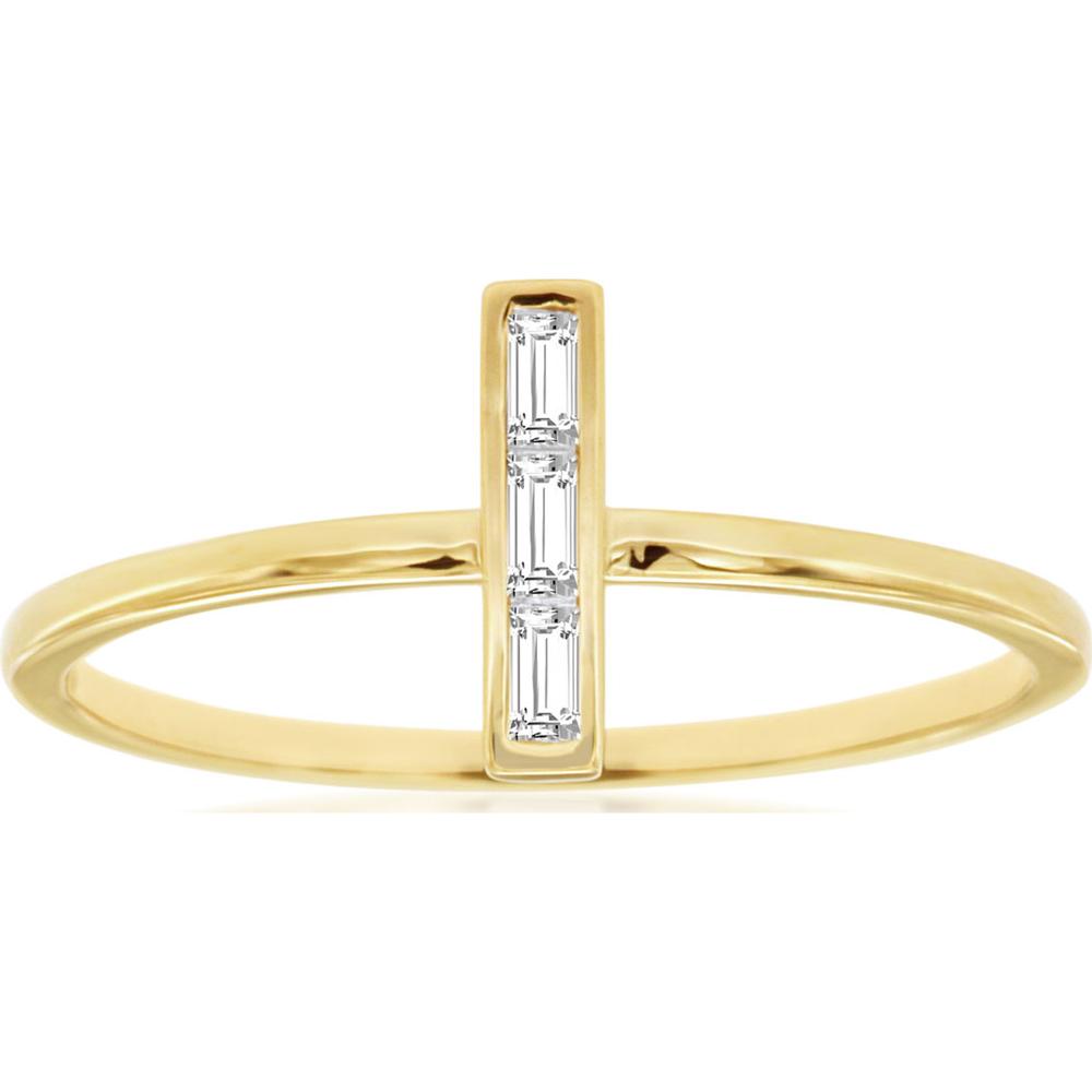 14K Yellow Gold Contemporary Vertical Bar Ring with Channel-Set Baguette Cut Diamonds - 0.06 Carat Total Diamond Weight - Royal Jewelry