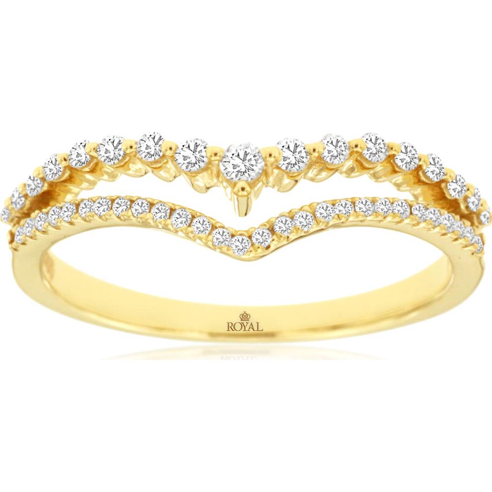 14K Yellow Gold Contour Band Ring with Prong-Set Round Diamonds - 0.25 Carat Total Diamond Weight - Royal Jewelry