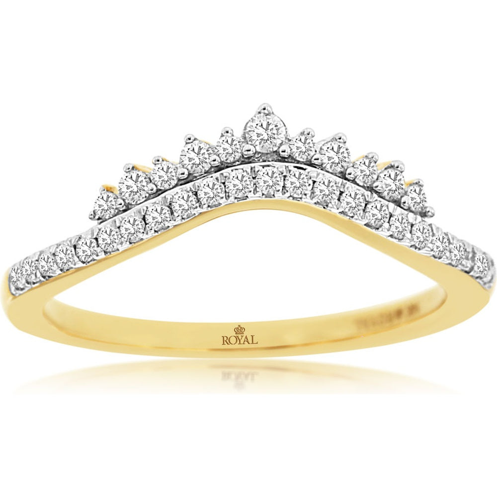 14K Yellow Gold Contour Band with Prong-Set Round Brilliant Diamonds - 0.23 Carat Total Diamond Weight - Royal Jewelry